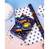 Dinosaur Wrapping Paper Roll,Colorful Dinosaur With Happy Birthday/Roar & Star Reversible Gift Wrap For Kids Birthday, Baby Boy Shower,Party,Celebration - Mini Roll(17 In X 32.8 Ft)