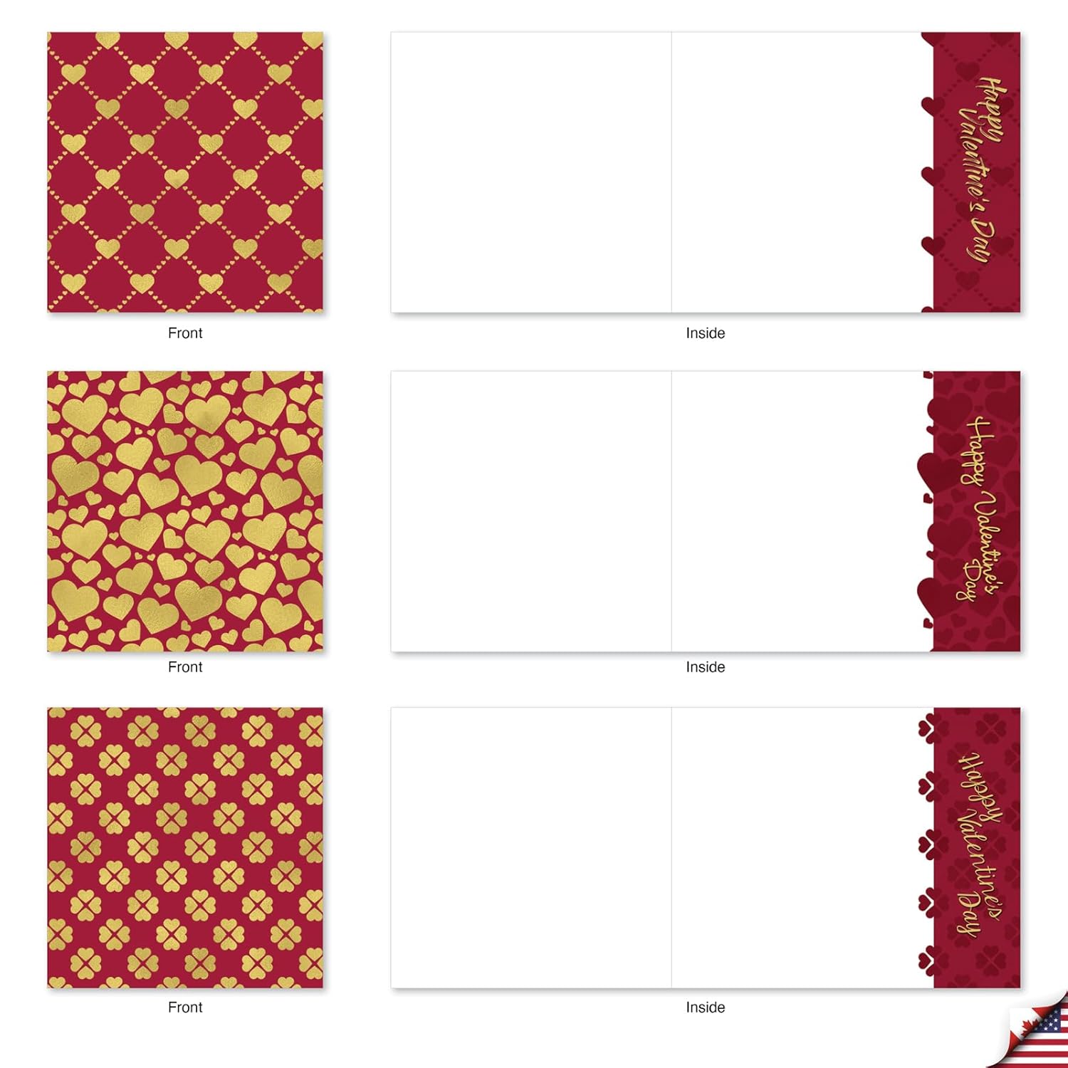 - 10 Assorted Valentine'S Day Note Cards (4 X 5.12 Inch) - Boxed Valentine Cards, Bulk Set With Envelopes (Not Foil) - Red And Gold All Over Mq5666Vdg-B1X10