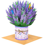 Lavender Flower Bouquet Pop Up Greeting Card With Envelop, 3D Effect, Purple, Foldable, Handcrafted
