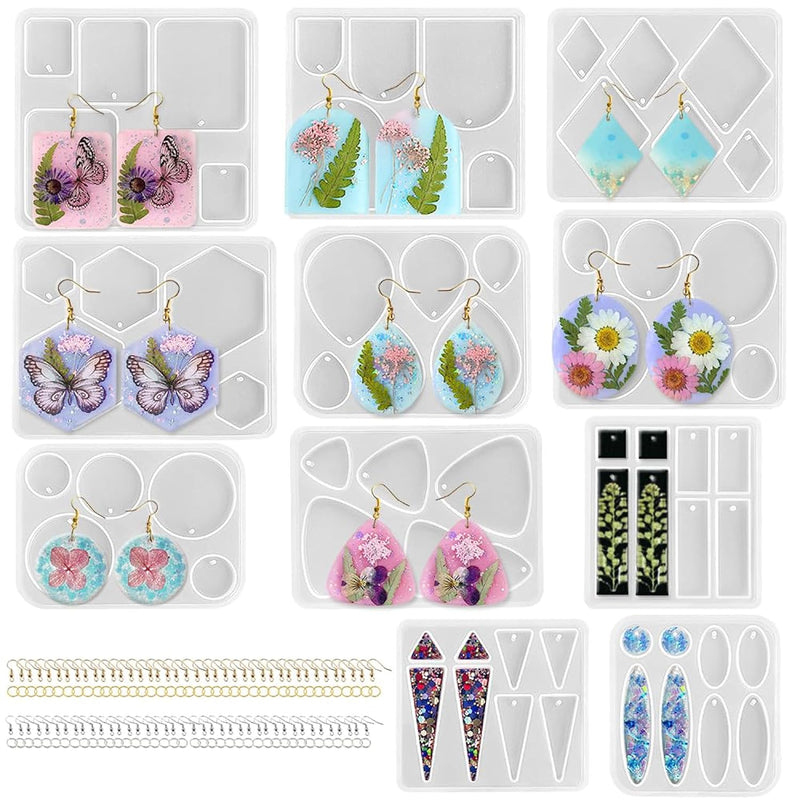Earrings Molds With Varieties Of Shapes And Sizes, 171Pcs Resin Jewelry Making Kit, Stud Dangle Drop Earrings Resin Molds With Hole