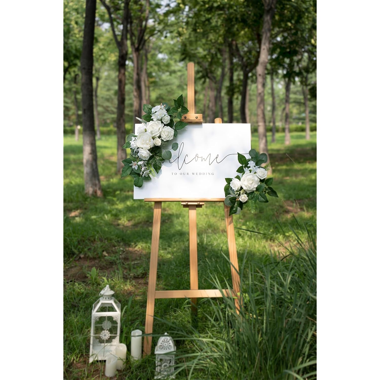 (Pack Of 2 Artificial Flowers Decorations, Wedding Flowers, Wedding, Banquet, Party, Reception Entrance Welcome Sign And Background Decoration(White)