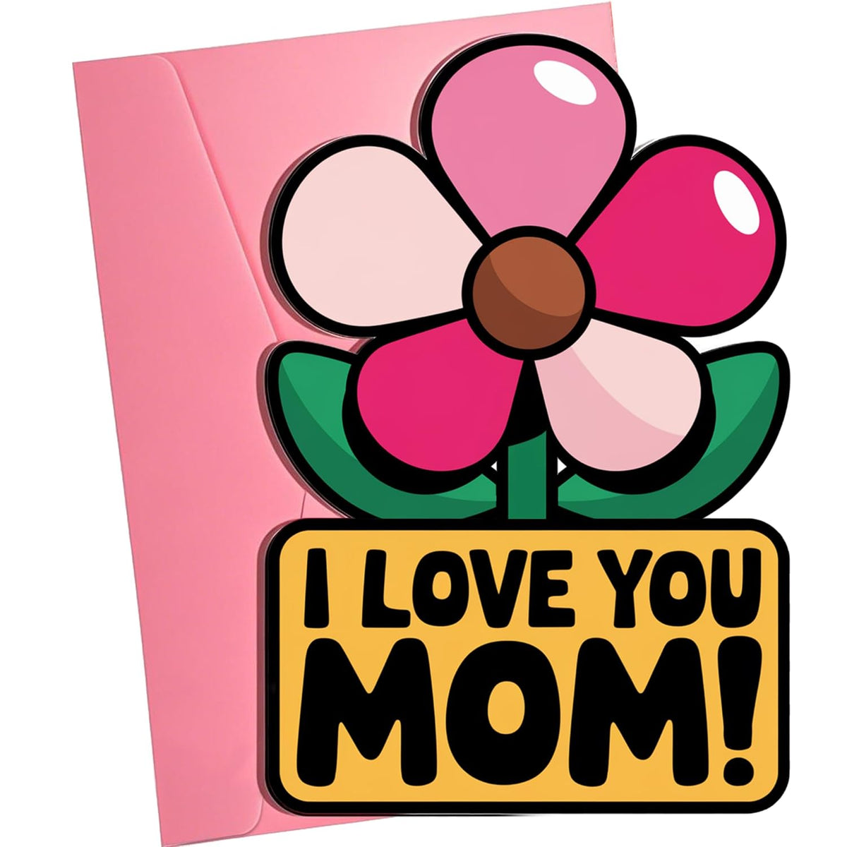 Mom Birthday Card, Flower-Shaped Mothers Day Card Gift From Daughter Son With Coordinating Envelope & Decorative Stickers
