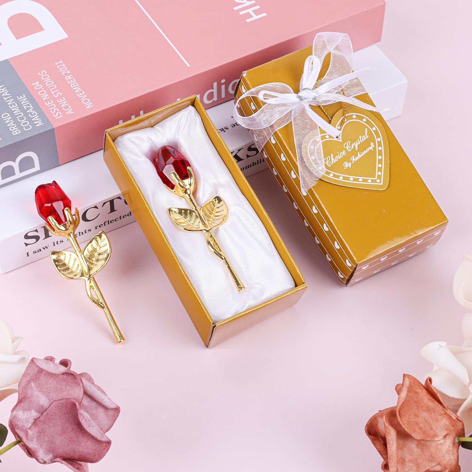 Glass Rose Mini Crystal Flower With Box, Romantic Crystal Rose Forever Gifts, For Wedding Anniversary/Wife, Valentine'S Day/Birthday/Wedding, 2 Pack