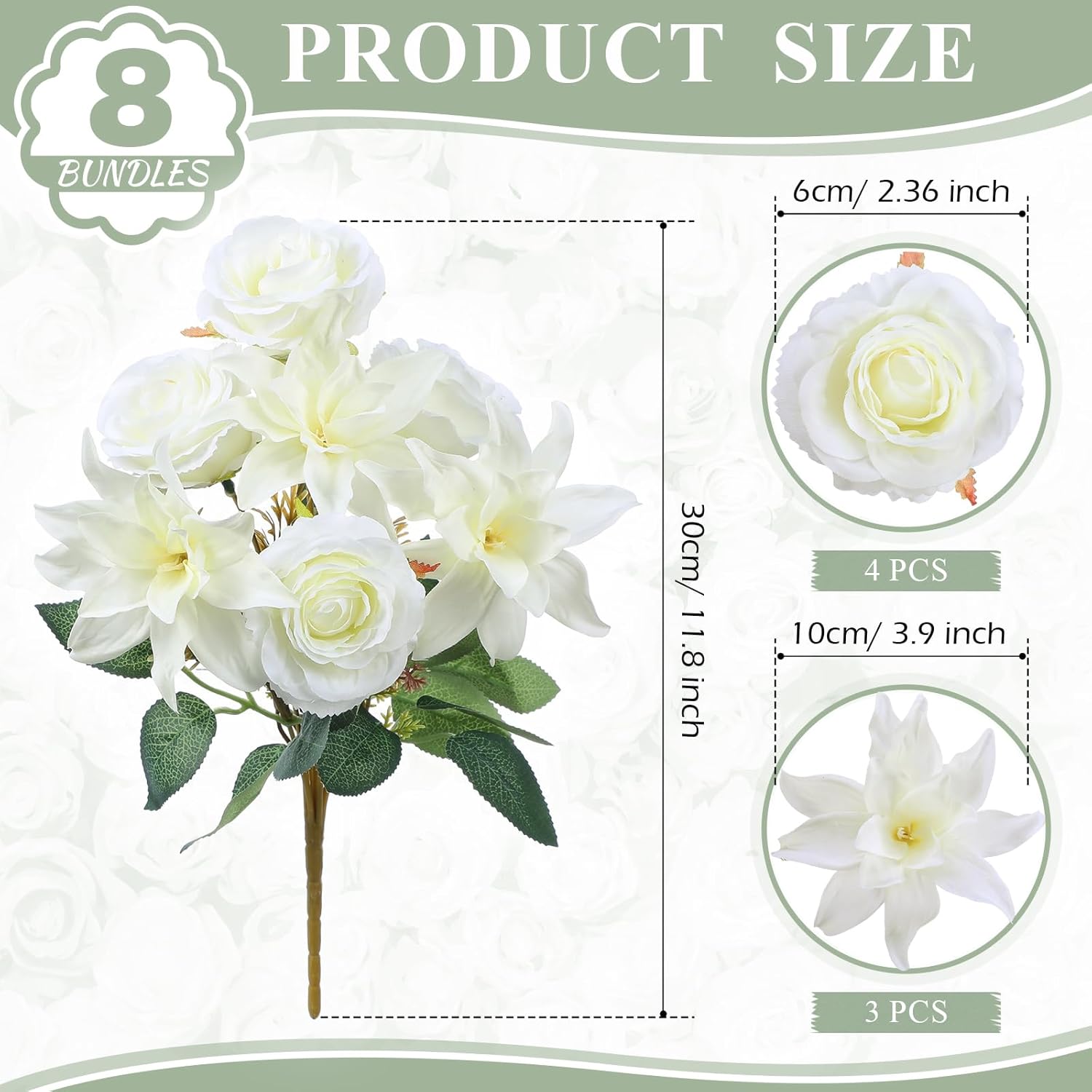 8 Bundles White Artificial Lily Rose Flowers Wedding Flower Bouquet Realistic Silk Flowers Faux Lily And Rose For Wedding Centerpieces Flower Arrangement Home Decor