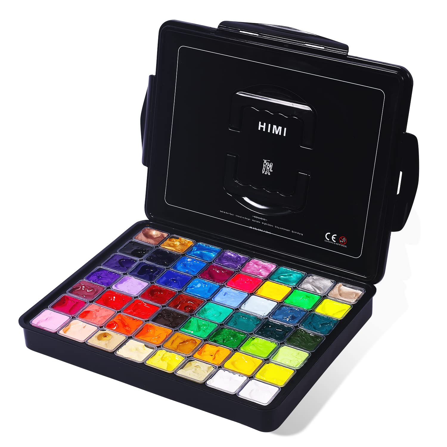 Himi Gouache Paint Set, 56 Colors X 30Ml Include 8 Metallic And 6 Neon Colors, Unique Jelly Cup Design In A Carrying Case Perfect For Artists, Students, Gouache Opaque Painting