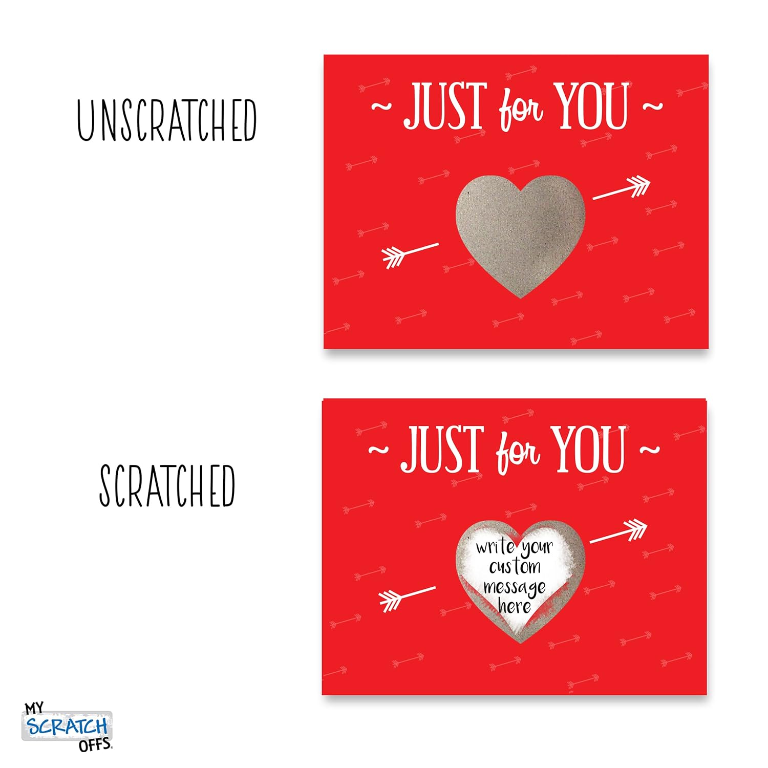 My Scratch Offs - 25 Pack Just For You DIY Valentine Scratch Off Cards with Heart Stickers, 3x4 Inch Love Notes & Coupons for Him, Romantic Gifts for Boyfriend, Girlfriend & Spouse