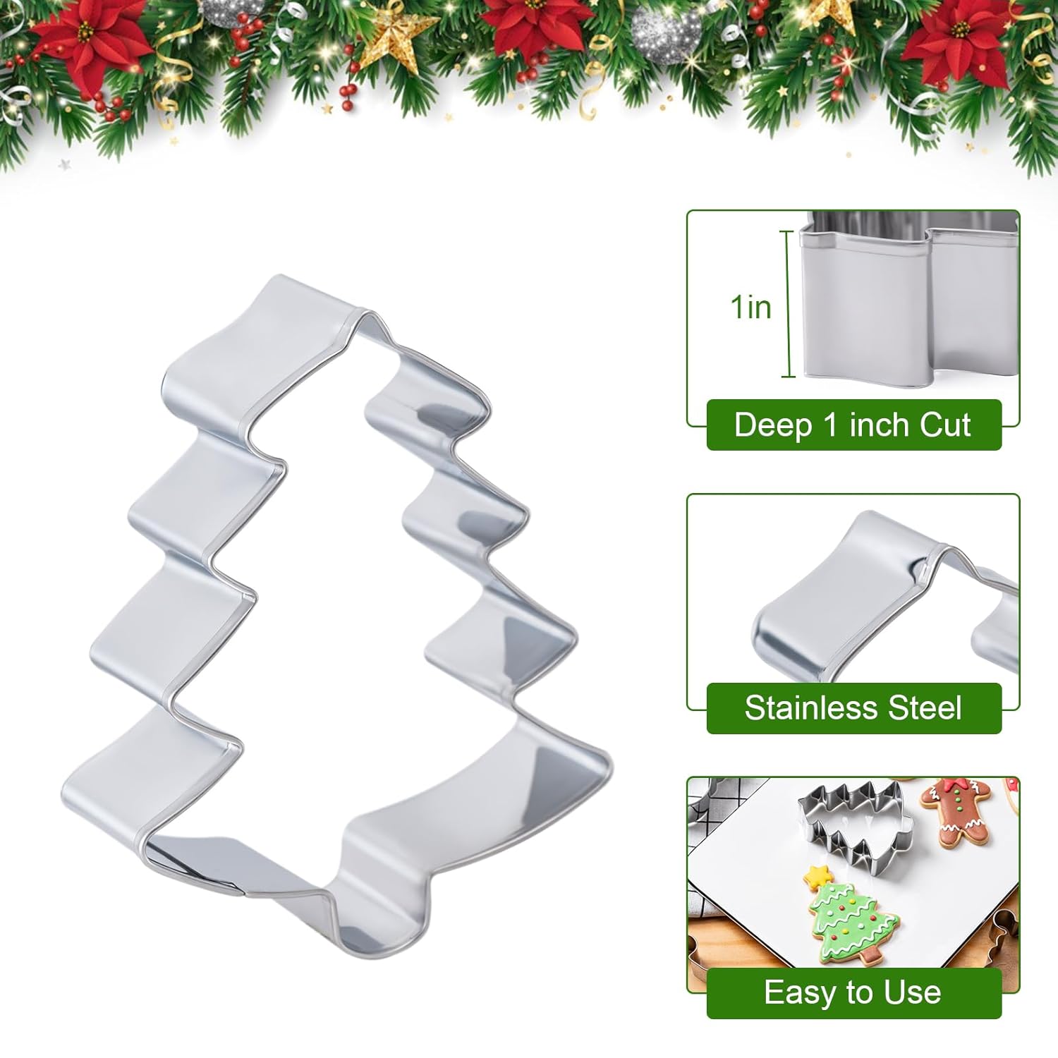 Christmas Cookie Cutters Set 6 Pieces,Stainless Steel Metal Cutter With Christmas Tree, Gingerbread Man, Snowman, Snowflake, Candy Cane, Santa Face Shapes For Holiday
