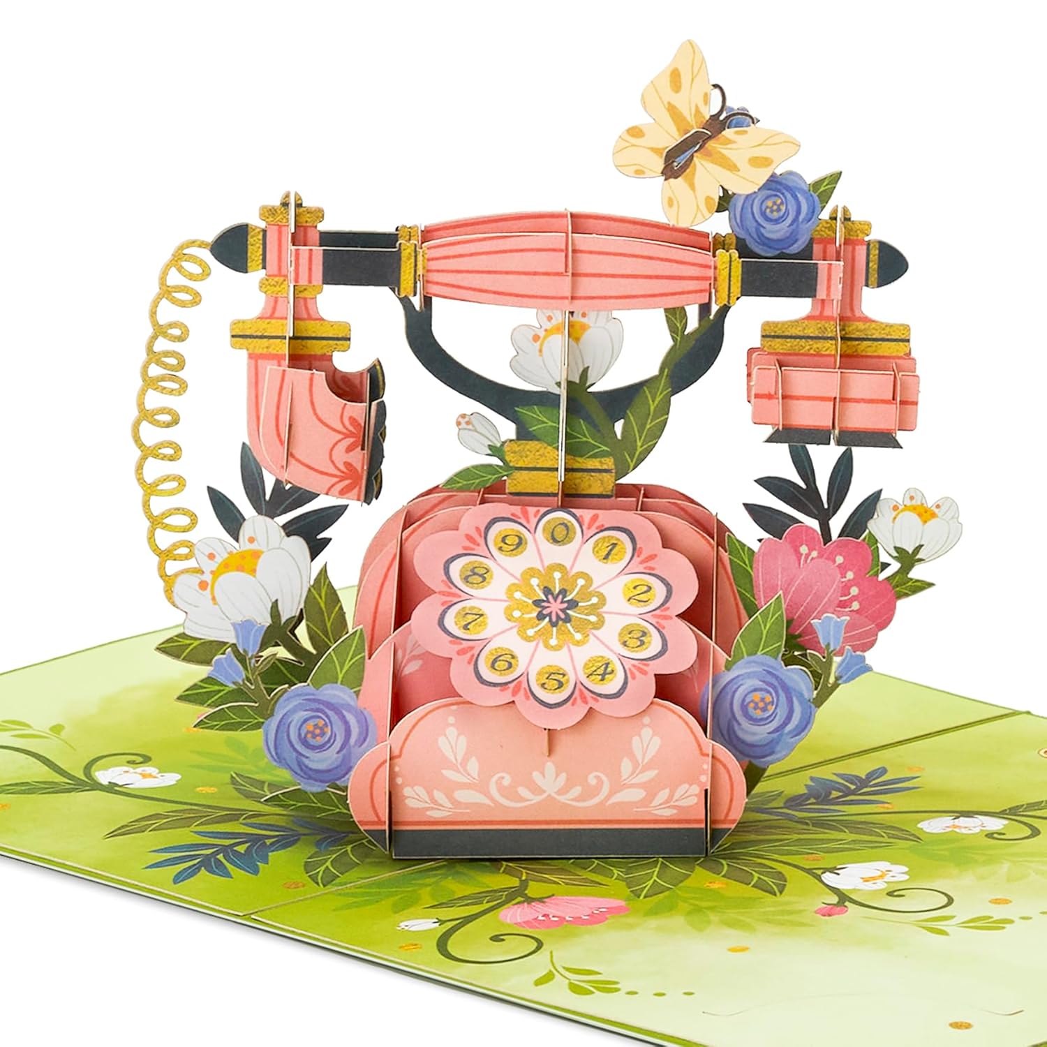 Vintage Phone Pop Up Card, Flowers, 3D Greeting Cards, Gifts For Birthday, Mothers Day, Anniversary, Mom, Wife, Women, 5X7 - Includes Envelope And Message Note