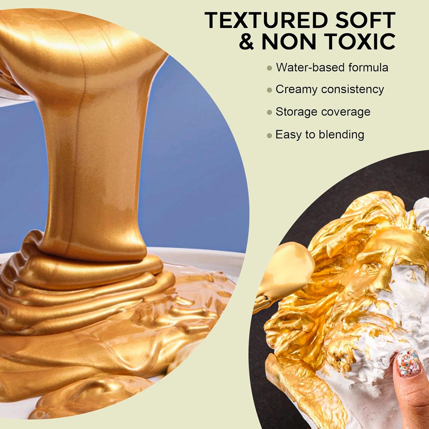 Acrylic Paint Metallic, 3 Colors Gold, Silver, Copper 25.35Oz/750Ml Gold Leaf Paint, Non Toxic, Non Fading For Art Painting, Handcrafts, Ideal For Multi-Surface, Canvas, Wood, Clay, Metal