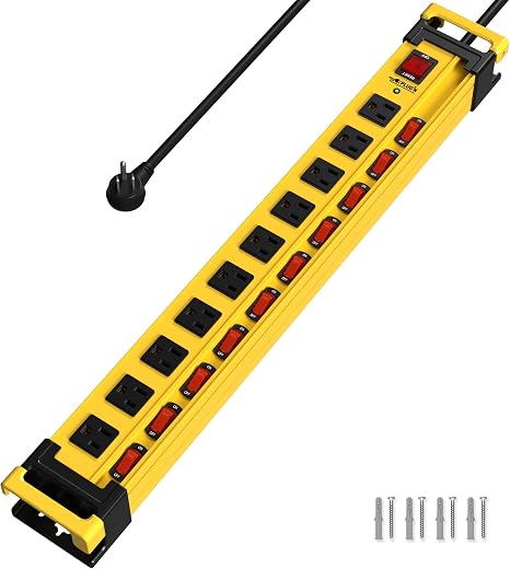 Heavy Duty Metal Surge Protector Power Strip 10 Outlets Individual Switches 9FT Extension Cord 3300J