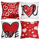 4Pcs Valentines Throw Pillow Covers 18X18 Inch Linen Pillow Case With Red Heart Love Square Cushion Covers For Home Sofa Bed