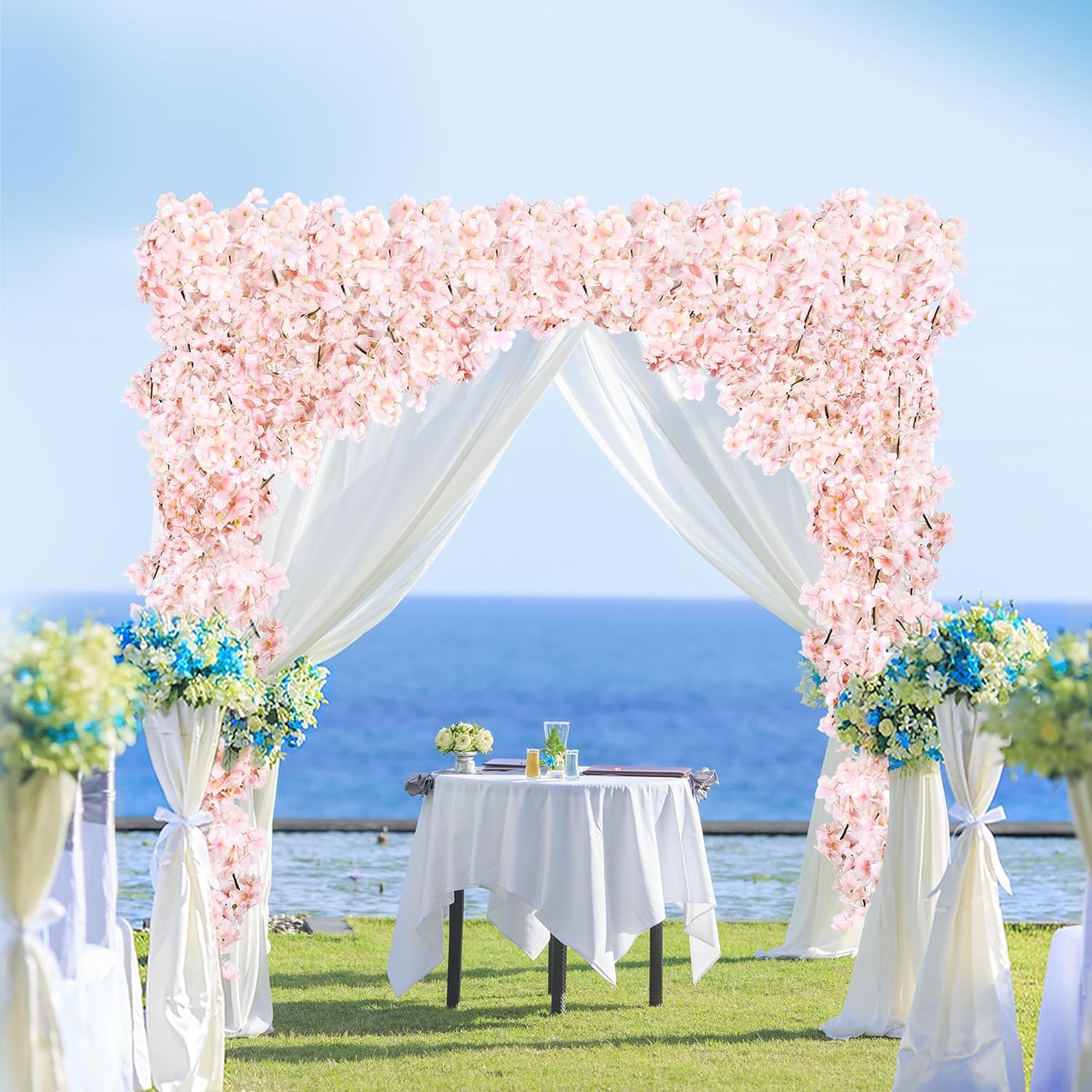 Cherry Blossom Garland Artificial Cherry Flower Vines 2 Pack Hanging Silk Flowers Garland For Home Wedding Garden Party Arch Office Decor (Pink)