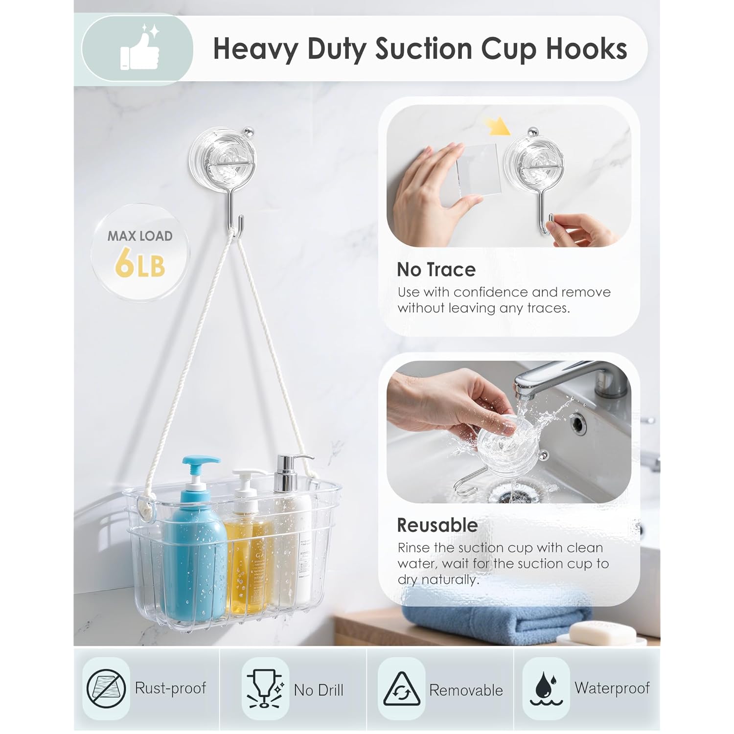 Suction Cup Hooks For Shower, Upgrade Twist-Lock Clear Suction Towel Hooks Heavy Duty Removable Bathroom Suction Hooks For Shower Tile Wall Glass Door Window 2 Pack