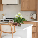 Fake Flowers In Vase 15.8" White Anthurium Artificial Flowers With Vase Tropical Flowers Artificial Realistic Faux Flower Glass Silk Flower Arrangements For Home Bathroom Kitchen Table Centerpiece
