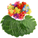 60 Pcs Tropical Party Decoration Supplies 8" Palmtera Hibiscus Leaves And Flowers, Simulation Leaf For Hawaiian Luau Party Jungle Beach Theme Table Decorations