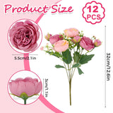 12 Bundles Peonies Artificial Flowers Artificial Peonies Silk Flowers Bulk Fake Peony Bouquet For Bridal Shower Decorations Wedding Table Centerpiece (Pink)