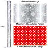Reversible Christmas Wrapping Paper, Silver Snowflakes Wrapping Paper, Minimalist Festive Winter Snowflake Christmas Gift Wrap W/Glossy Foil-Like Shine For Holiday Presents (17 Inch X 33 Feet)