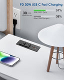 Recessed Power Strip 30W USB C 2 Outlets 4 USB Ports 6FT Cord Black