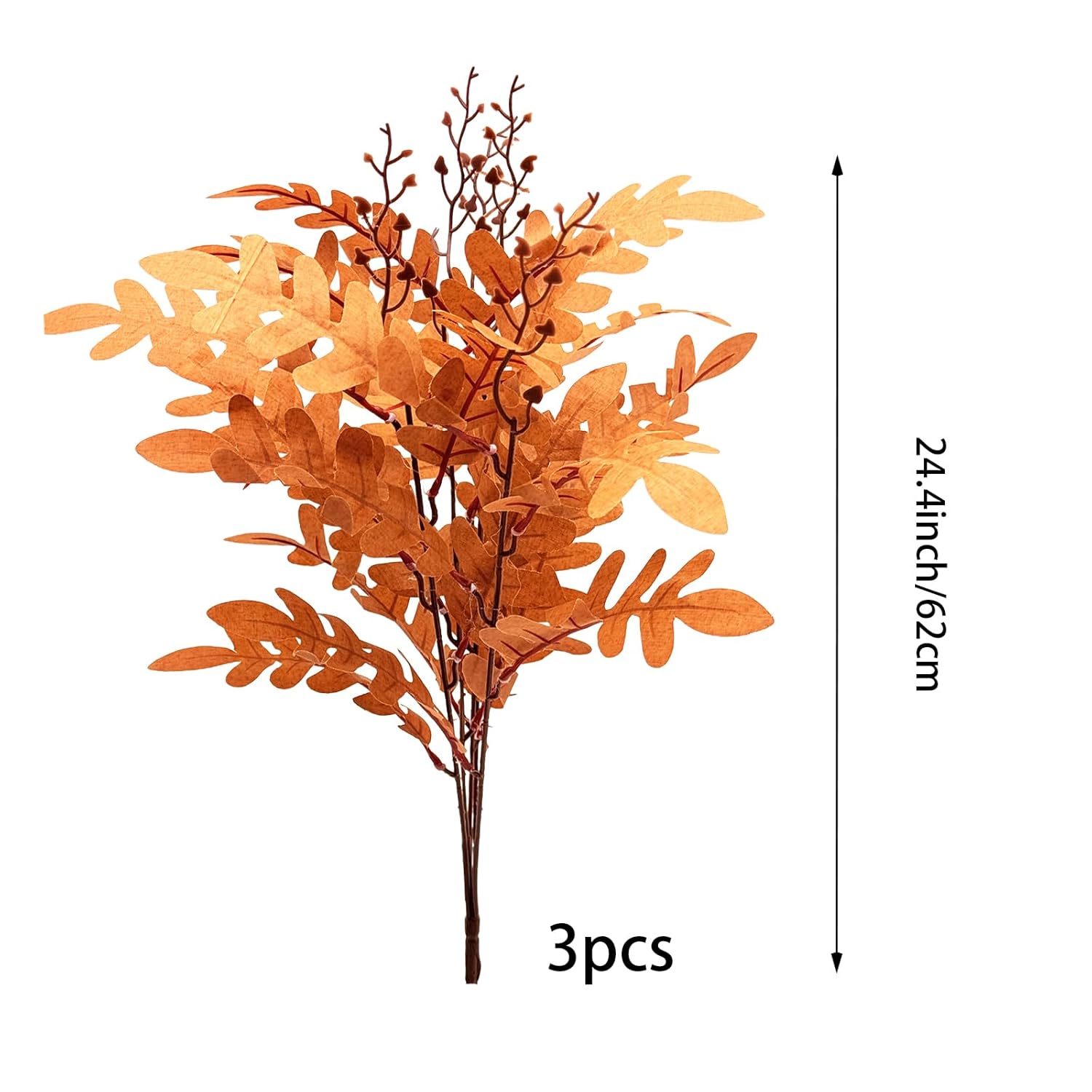 3Pcs Artificial Fall Eucalyptus Leaves Stem Plants Brown Fake Leaves Autumn Greenery Branches Silk Faux Foliage Diy Stems For Wedding Kitchen Garden Patio Vase Table Centerpieces Decor