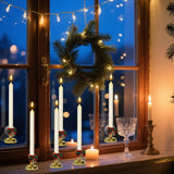 Flameless Window Candles With Remote Timer, Battery Operated Taper Candles With Wreath, 3D Wick Flickering For Christmas Decoration, Removable Suction Cups And Gold Holders Included (6 Packs)