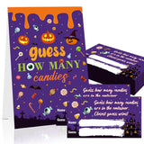 Guess How Many Candies Halloween Party Game For Kids Adults, 50Pcs Guessing Game Cards For Halloween Activities Birthday Baby Shower Party Favors, 1 Sign And 50 Guessing Cards