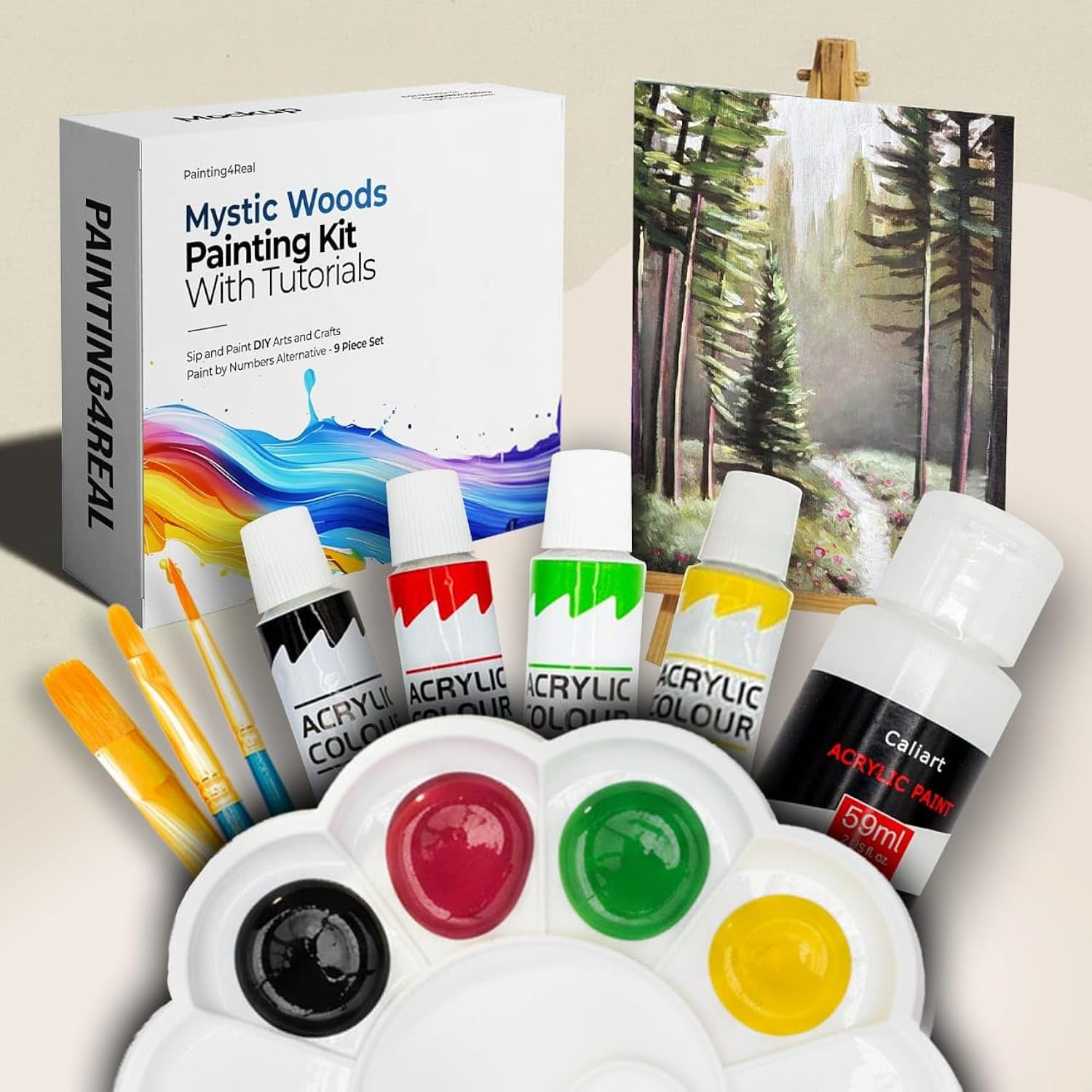 Diy Art Painting Kit For Adults – Learn To Paint Mystic Woods With Video Tutorials – 9 Pieces Acrylic Paint Set For Adults –Perfect Christmas Crafts & Holiday Gifts For Art Lovers