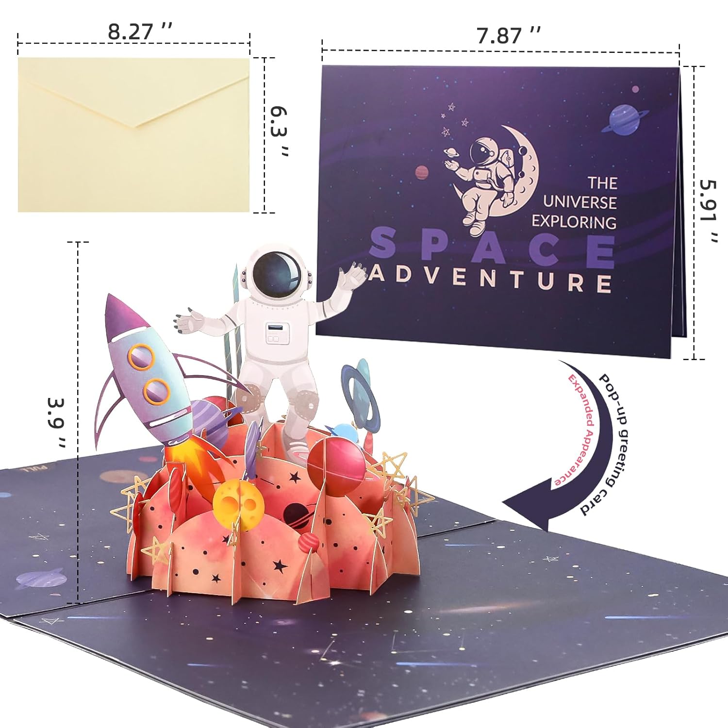 3D Astronaut Space Pop-Up Birthday Card With Envelopes, Blank Greeting Cards, Sealing Stickers - Father'S Day, Friendship Day, Graduation, Anniversary, Children'S Day Gifts For Him