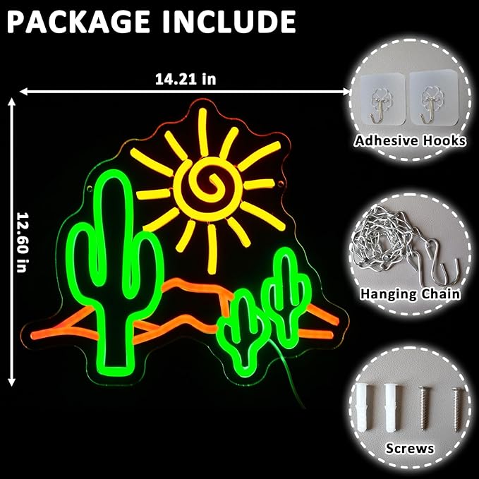 Desert Sunset Neon Sign Dimmable Cactus LED Wall Light for Bedroom Bar Man Cave Decor