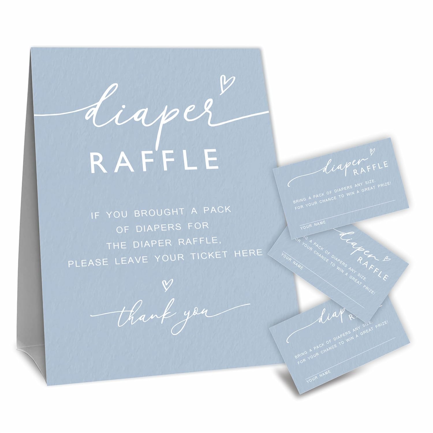 A07 Diaper Raffle Game Kit - 50 Sky Blue Tickets & Standing Sign, Decoration For Baby Shower, Gender Reveal, Party Favor