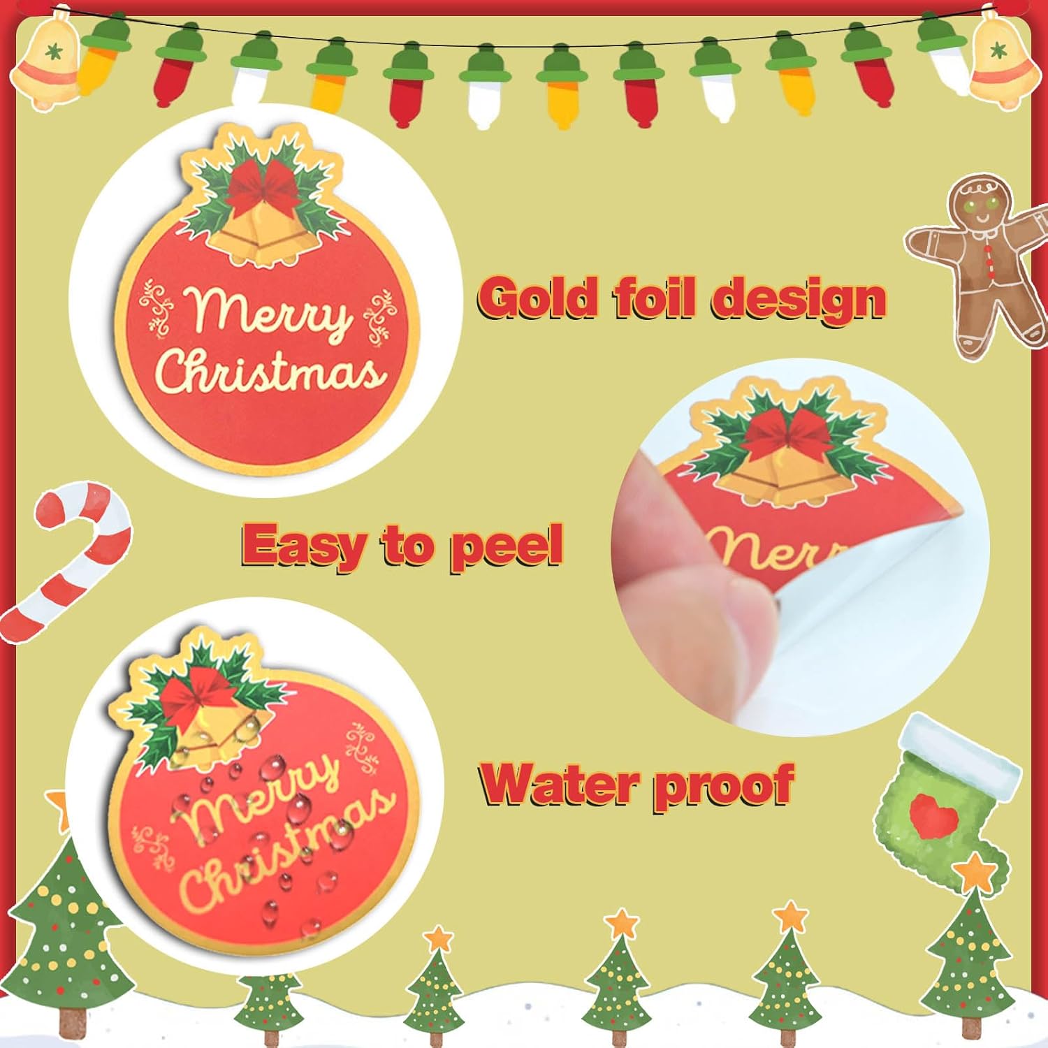 120 Merry Christmas Sticker, 2" Christmas Envelopes Seals, Gold Foil Stamping Label Xmas Gift Stickers, Christmas Decorative Sticker Good For Xmas Gifts Wrapping, Cards, Boxes, New Year Party Gifts