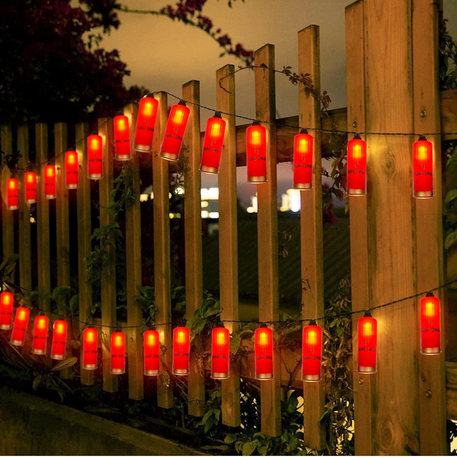 8.5Ft Led Shotgun Shell String Light, 8.5Ft Outdoor Red Bullet Shaped Light With 10 Led 3D Bullets Lights, Connectable C