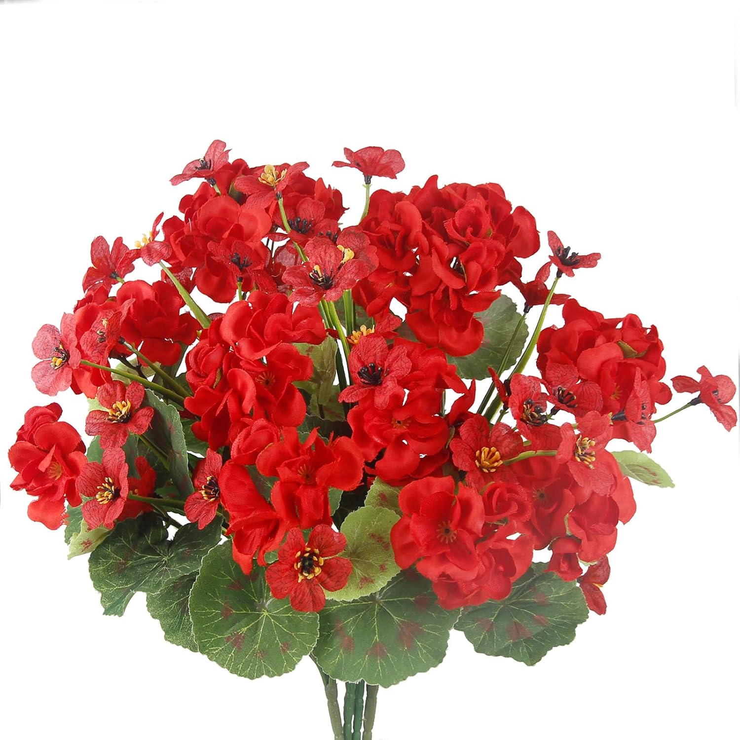 4 Pcs Artificial Flowers For Outdoors Uv Resistant Silk Geraniums Outside Bush Red Fake Faux Flowers For Outdoor Planters Cemetery Decor Garden Patio Grave Table Centerpiece