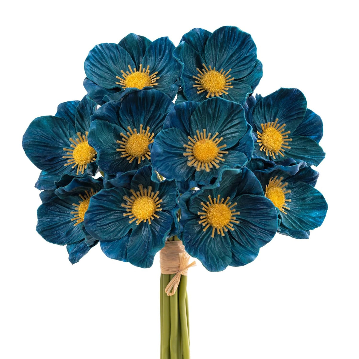 Blue Artificial Flower With Stems, 10Pcs Pu Real Touch Poppy Fake Flowers For Veterans Day Independence Day Floral Arrangement Graduation Home Wedding Bouquets Corsages Decor (Peacock Blue)