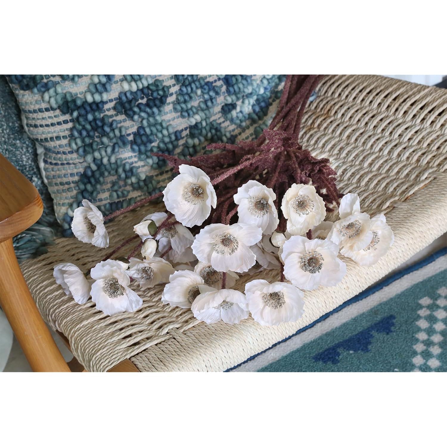 White Poppy Flowers Artificial 8Pcs Silk Poppies Flowers With Stems Silk Flower Arrangements For Wedding Table Centerpieces For Home Bridal Shower Party Decor (White)