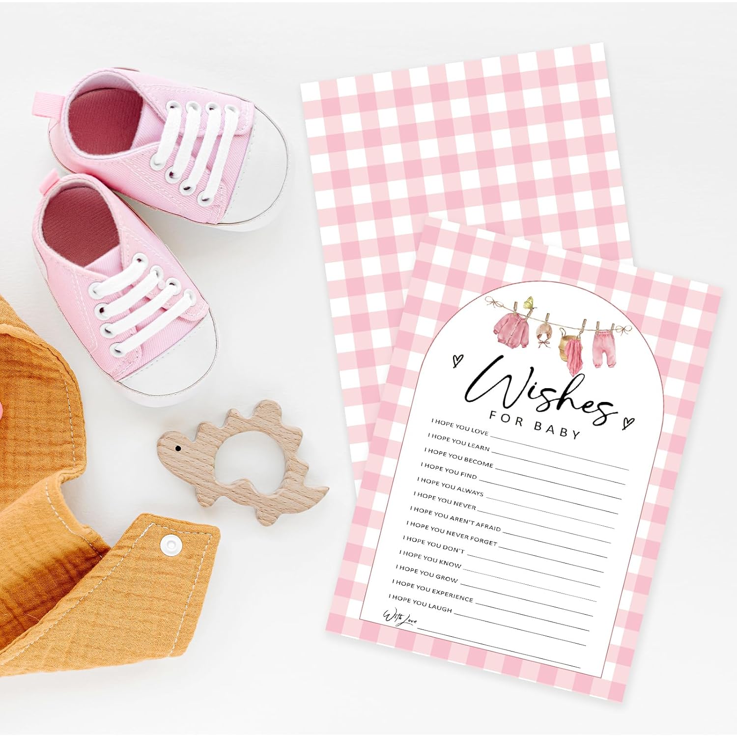 Wishes For Baby Baby Shower Game Cards, Keepsake Shower Activity Cards, 30 Count Pink Gingham Party Games For Mom To Be And Guests, Gender Reveal Party Games & Activity
