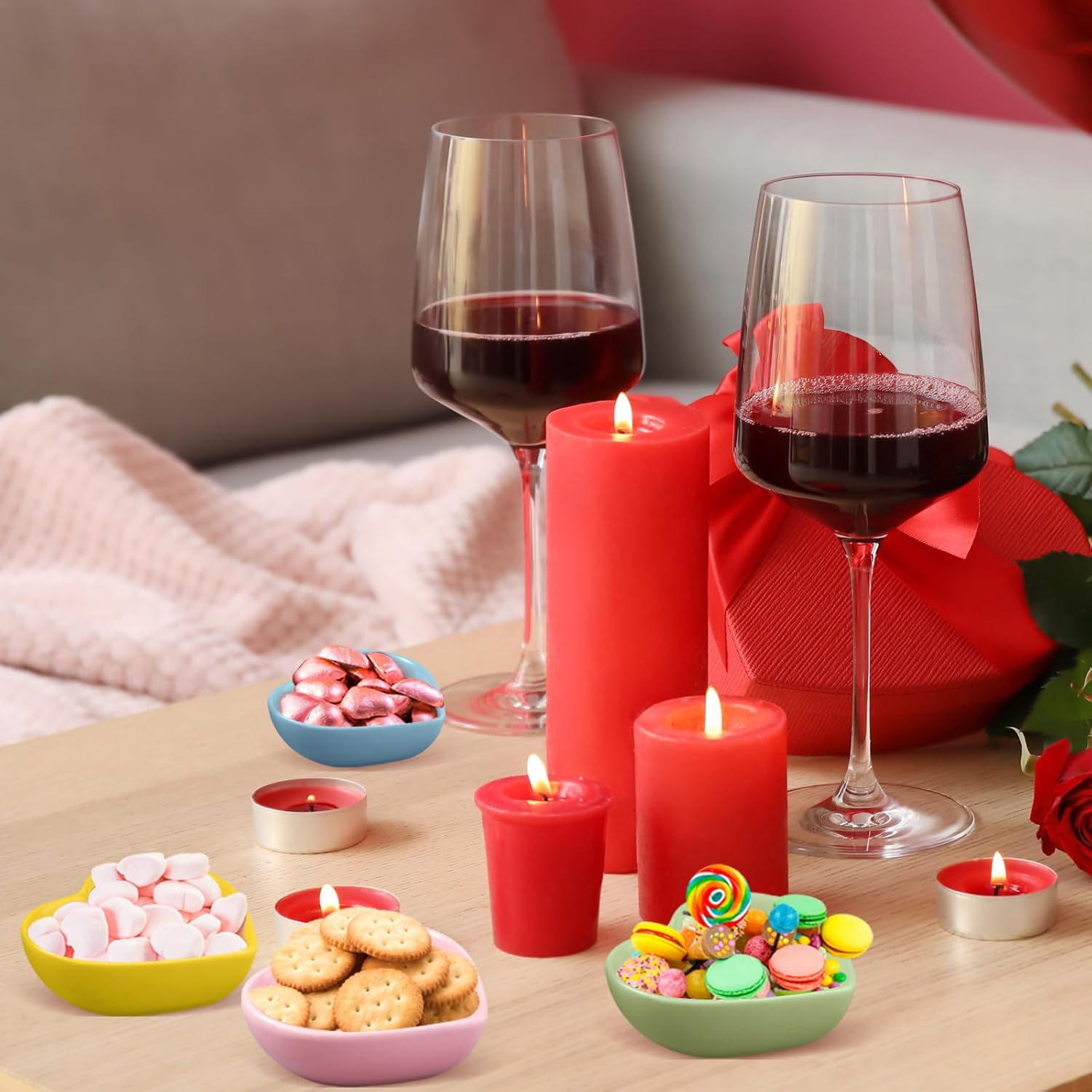 12 Pcs Valentine'S Day Heart Shaped Side Dish Bowl Ceramic Seasoning Dishes Soy Dipping Sauce Dishes Bowl For Valentine'S Day Party Wedding Party (Colorful,Be Mine, Kiss Me, Xoxo, You&Me)