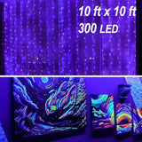 Black Light Curtain String Lights 10ft x 10ft 306 LED UV Glow Party Lights with Remote for Bedroom Halloween Decor