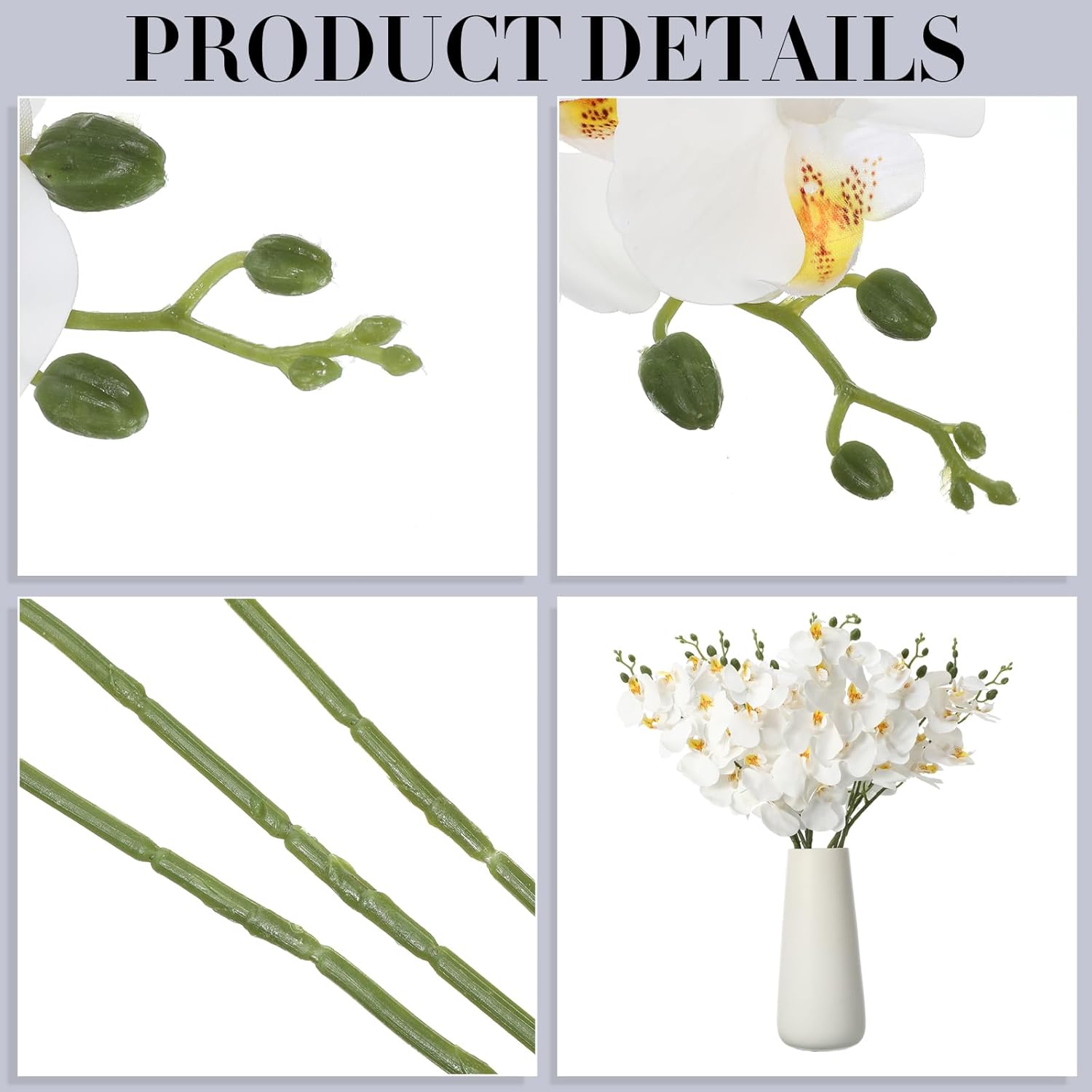 12 Pcs 32 Inch Artificial Phalaenopsis Flowers White Artificial Orchid Flowers Stem Plants Natural Large Bloom Orchids 7 Blooms Fake Phalaenopsis Flower Bulk For Home Office Wedding Decoration