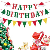 Happy Birthday Merry Banner Green And Red Christmas Bunting Garland Xmas Party Decorations For Mantle Fireplace Wall