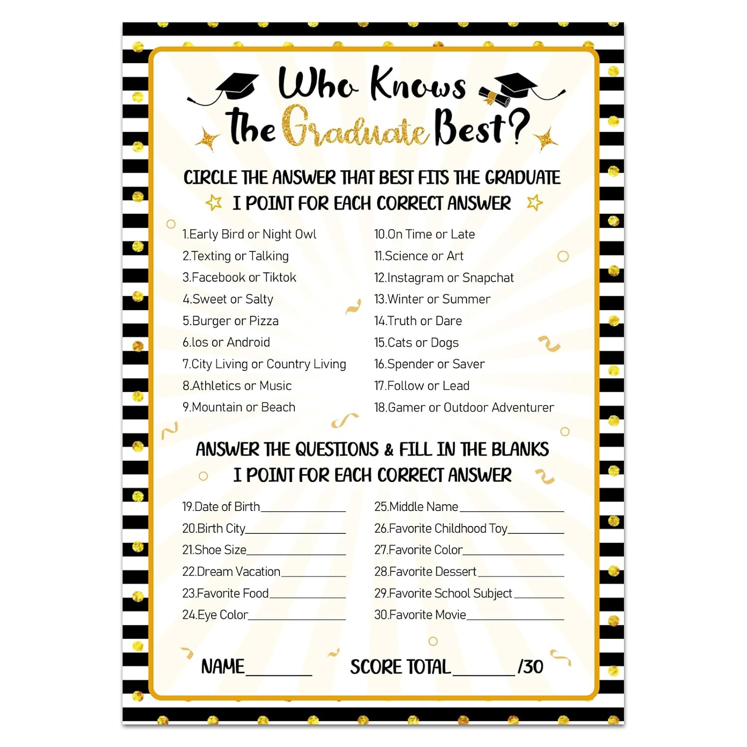 36 Sheets Graduation Party Game Cards Bulk Who Knows Graduate Best Game Cards Class Of 2026 Graduation Party Games Senior High School College Congrats Grad Parties Favor Activities