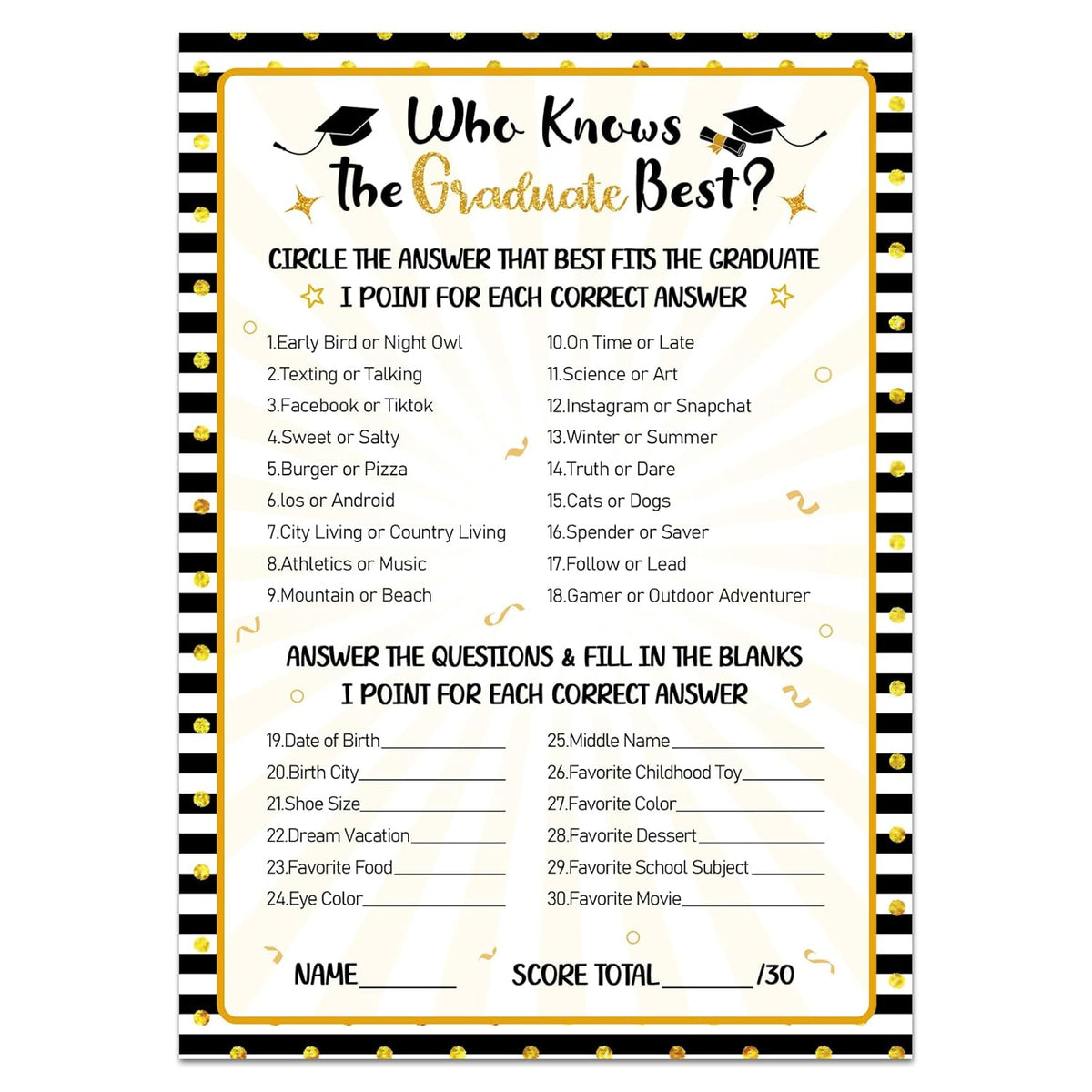 36 Sheets Graduation Party Game Cards Bulk Who Knows Graduate Best Game Cards Class Of 2026 Graduation Party Games Senior High School College Congrats Grad Parties Favor Activities