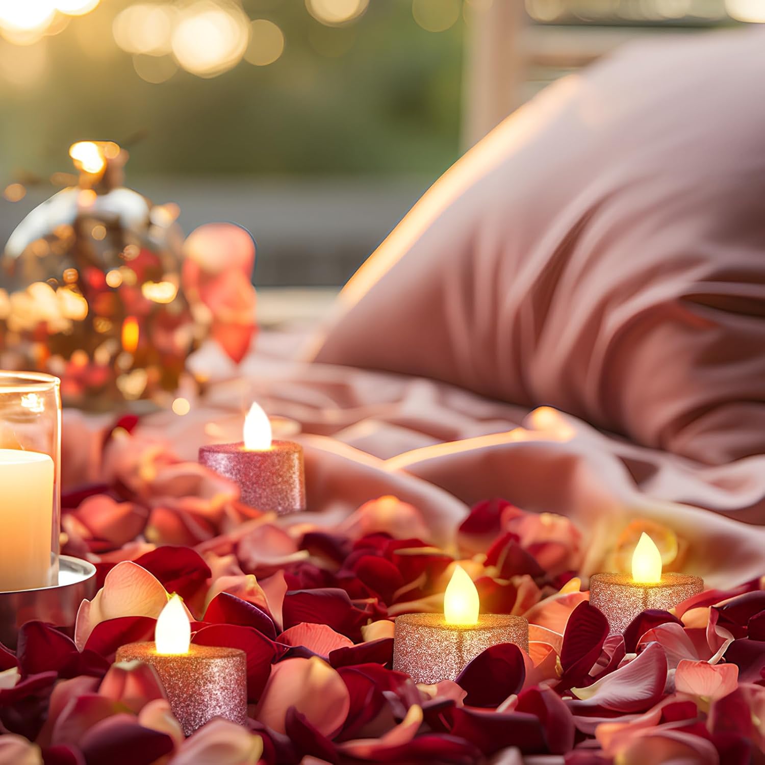 24 Pcs Valentine Candles Heart Shaped Glitter Tealights Romantic Led Tea Lights Candle Battery Operated For Valentine'S Day Marriage Proposal Wedding Anniversary Celebration Decor(Pink)