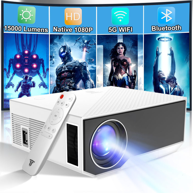 Projector With Wifi And Bluetooth, 500 Ansi Native 1080P Projector 15000 Lumen