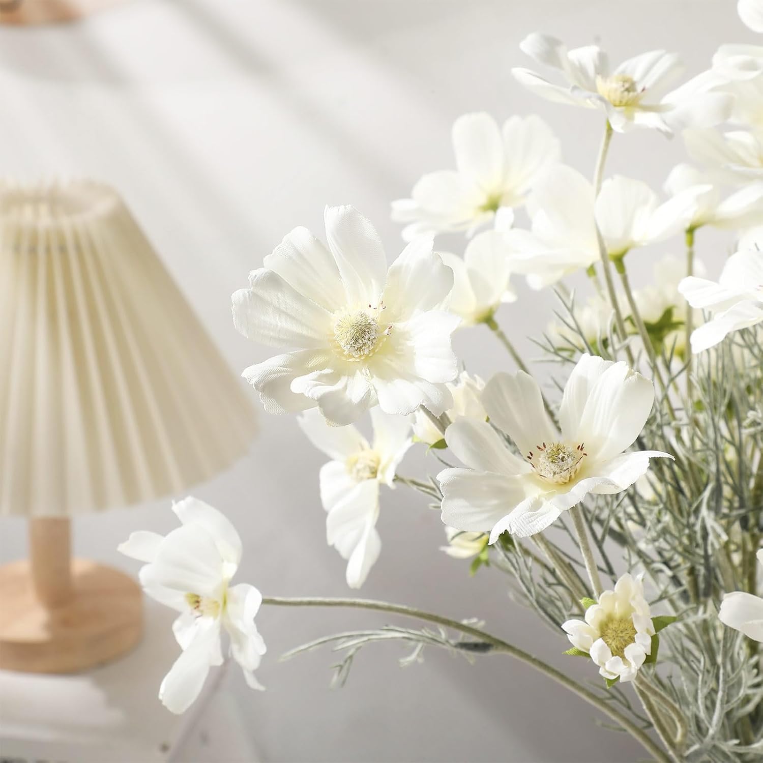 12 Pcs White Cosmos Artificial Flowers 23.6'' Fake Cosmos Wildflowers Silk Calliopsis Flower Arrangements Faux Bouquets Decorations For Wedding Bridal Shower Table Home Garden Party Decor