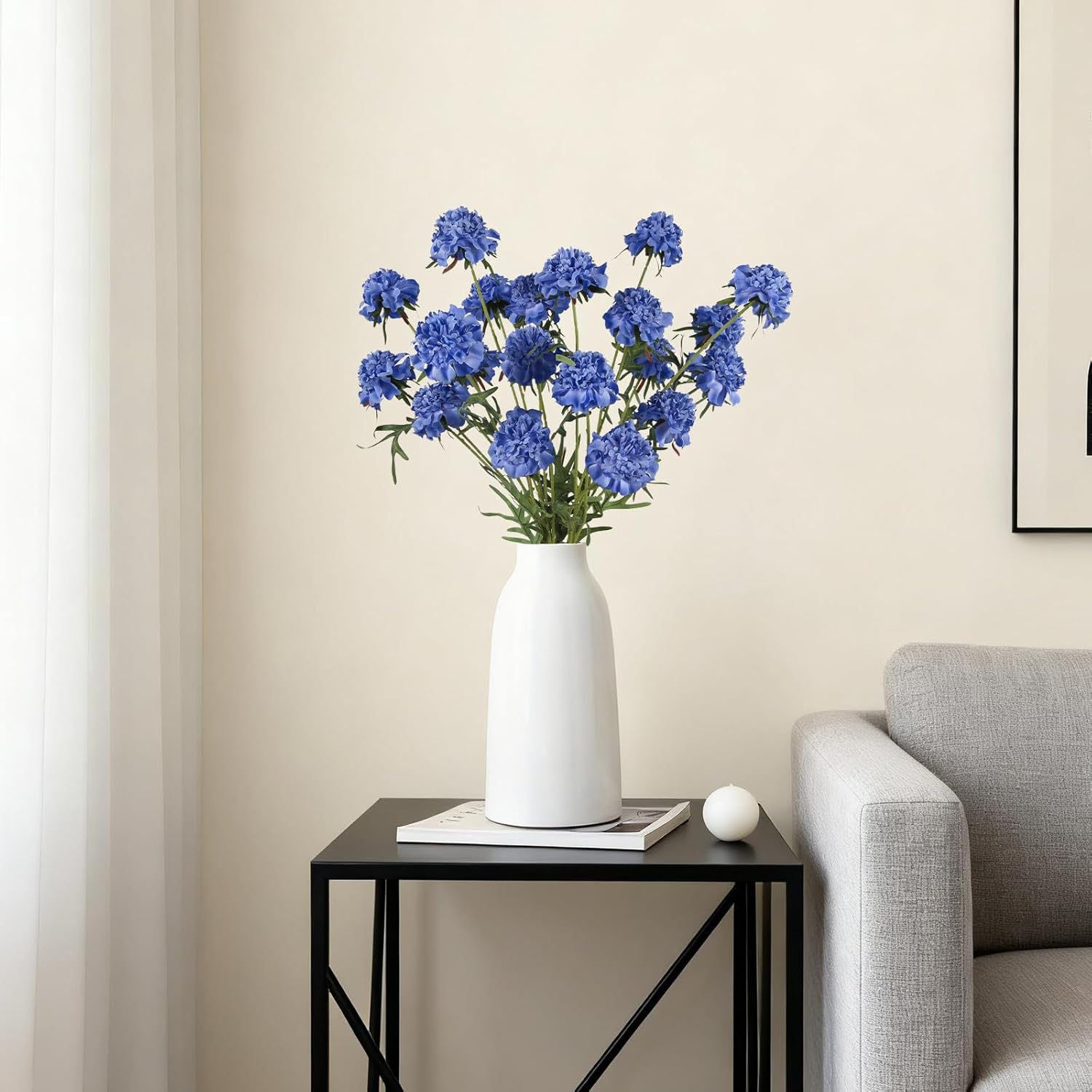 4Pcs Artificial Chrysanthemum Flowers Dark Blue Silk Flowers 27.5 In Scabiosa Artificial Flowers With Long Stem For Vase Filling Floral Arrangments Home Wedding Decor (Dark Blue)