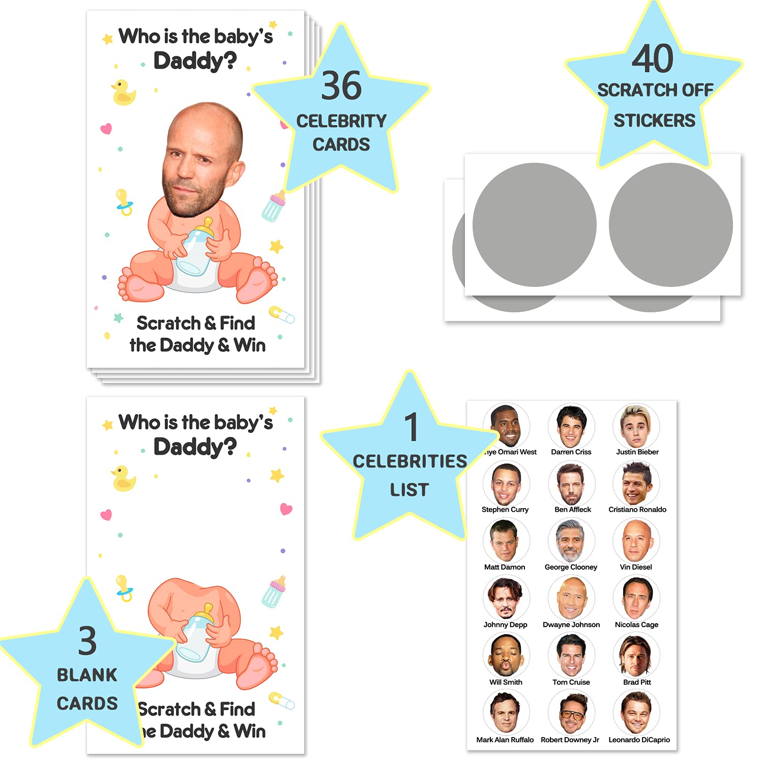 40 Cute Baby Shower Games - Scratch Off Lottery Ticket Raffle Cards Baby Shower Game - Funny Gender Reveal Games - Who Is The Baby'S Daddy - 40 Cards