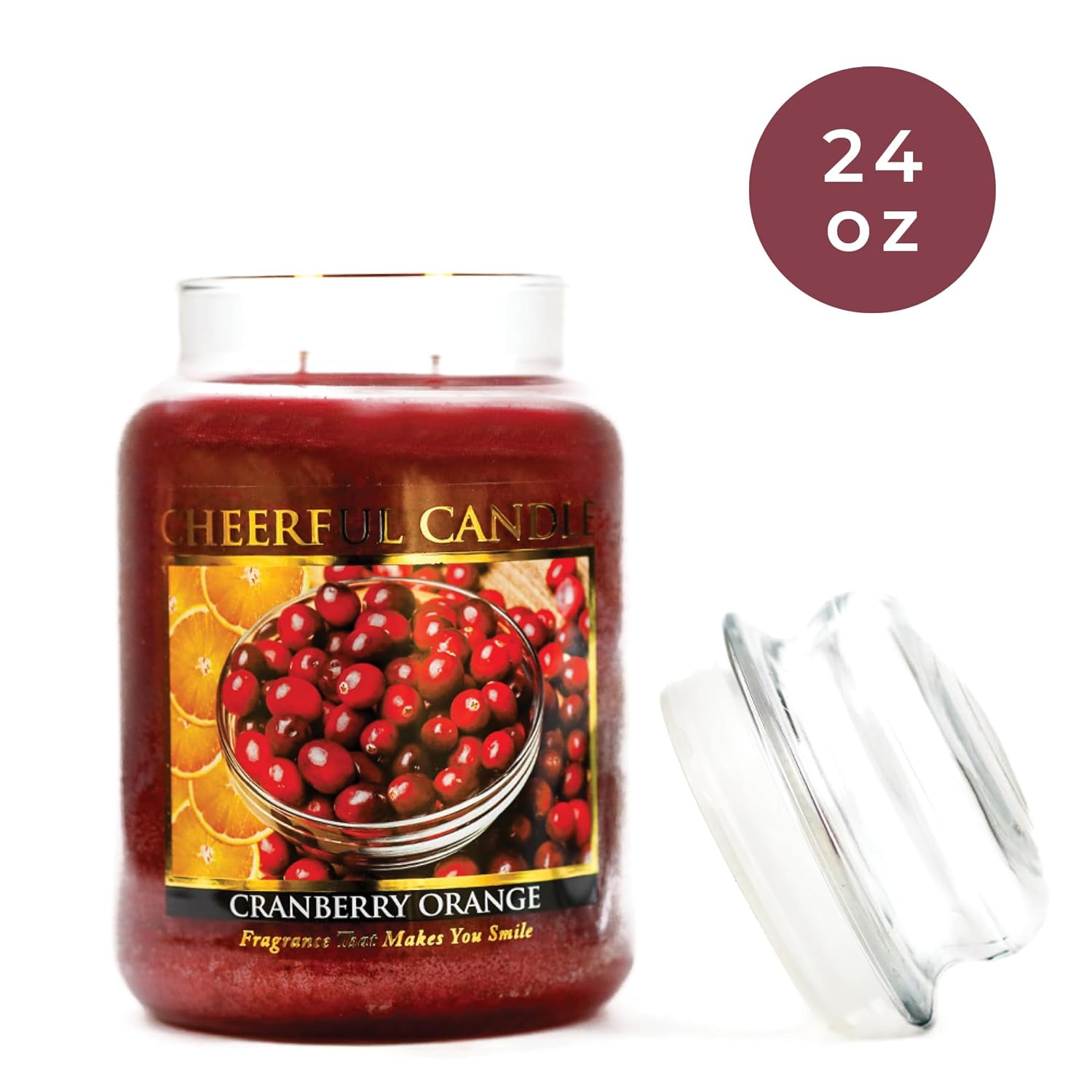 A Cheerful Giver - Cranberry Orange Scented Glass Jar Candle (24 oz) with Lid & True to Life Fragrance Made in USA
