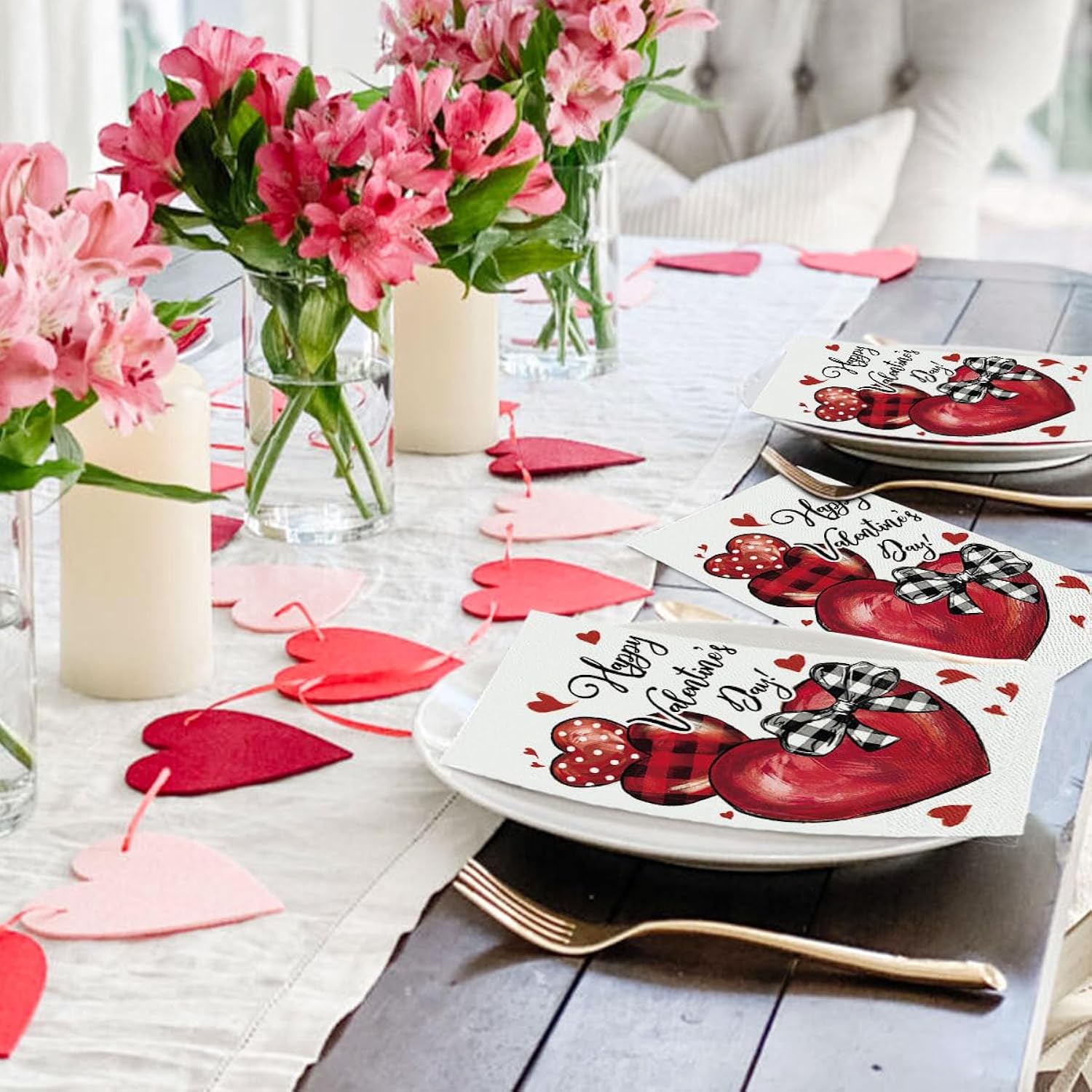 50 Valentine Disposable Paper Decorative Guest Napkins, Happy Valentine'S Day Hand Towel For Party Lunch Dinner Kitchen Bathroom