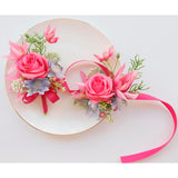 Wrist Corsage And Boutonniere Set Artificial Rose Flowers Accessories For Groom Bride Groomsmen Bridesmaids Wedding Party Prom Suit - Rose Red-2 Pieces
