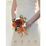 Burnt Orange Wedding Bouquet Centerpieces Flowers Mini Bridesmaid Bouquets Set Of 6 Terracotta Table Decor Pre-Made Small Floral Fall Wedding Decorations
